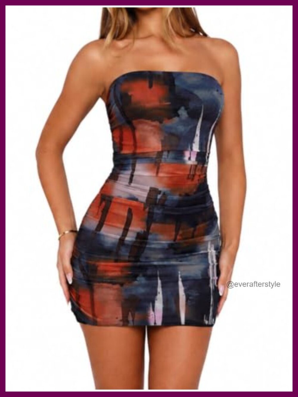 Strapless Printed Mesh Ruched Bodycon Mini Dress Sleeveless Club Party